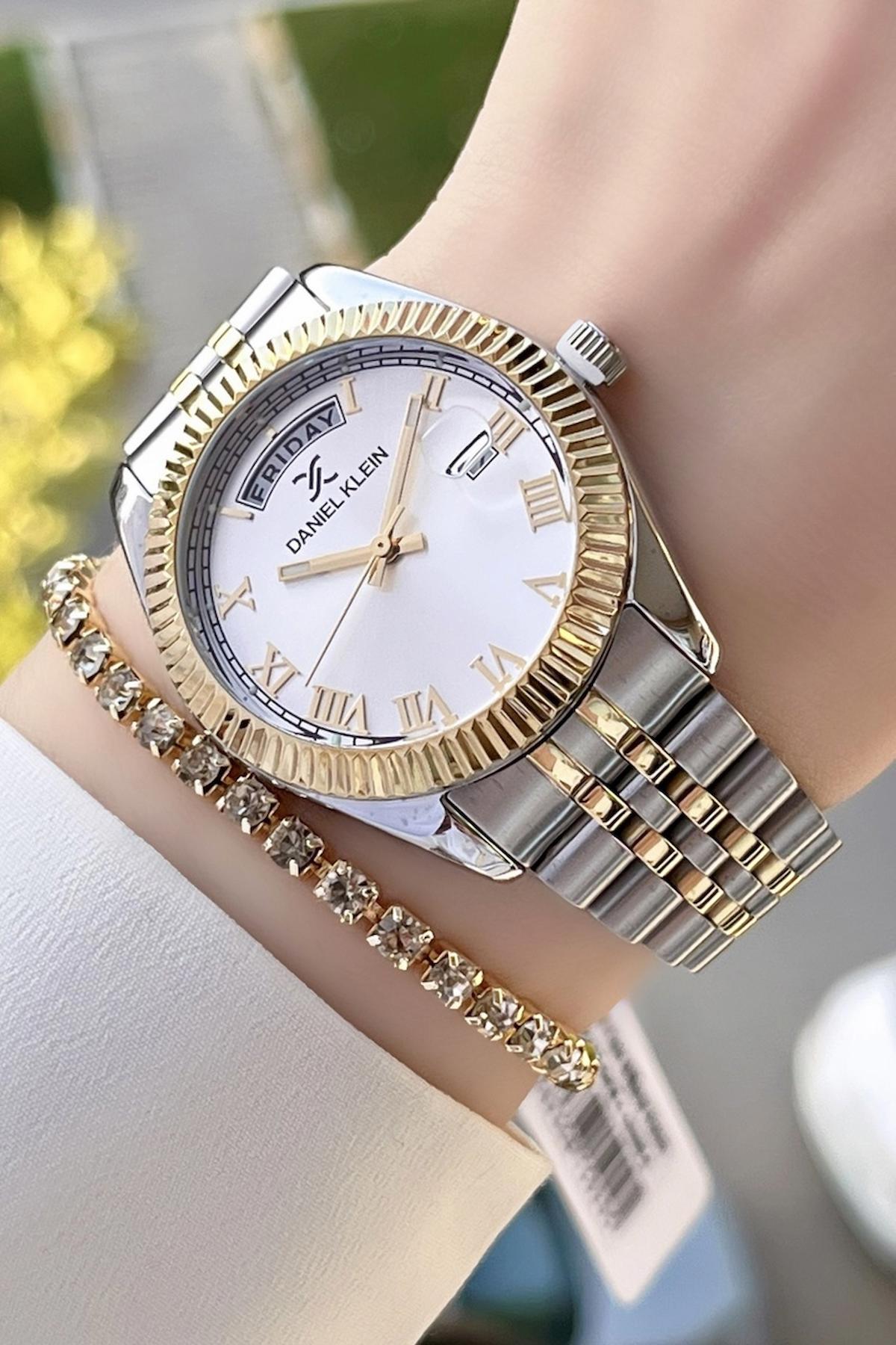 Daniel Klein DKISTE183 Takvimli 35 mm Altın-Gri Çelik Kordon Analog Kadın Kol Saati