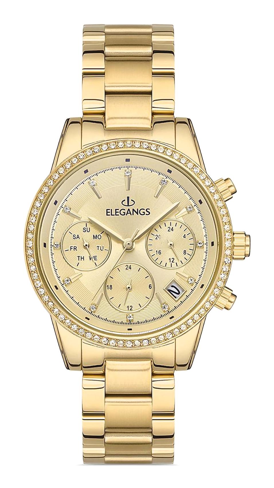 Elegangs EL2449.2 Takvimli 36 mm Altın Çelik Kordon Analog Kadın Kol Saati