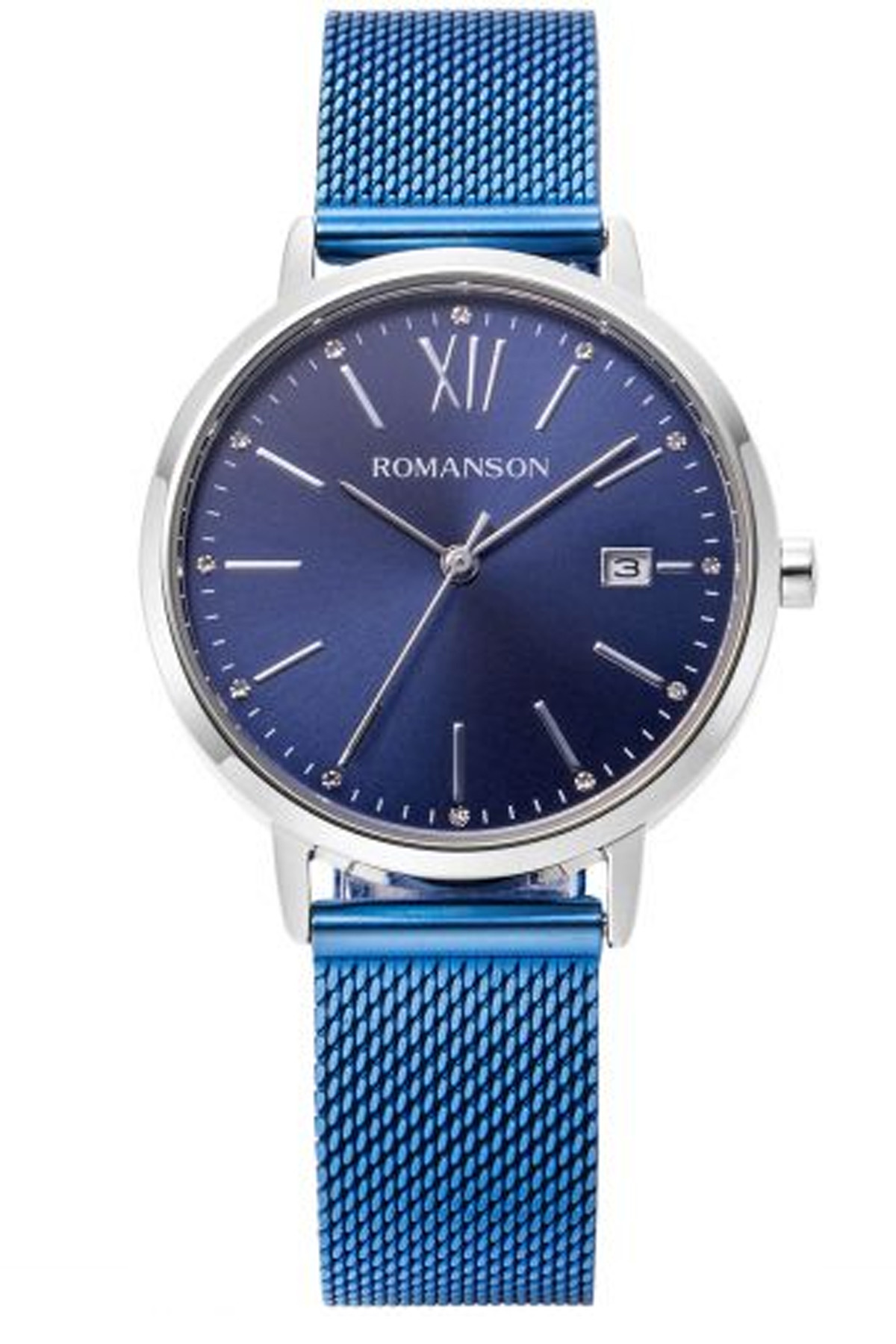 Romanson TM8A42LLUWA42W Takvimli 31-35 mm Mavi Çelik Kordon Analog Kadın Kol Saati