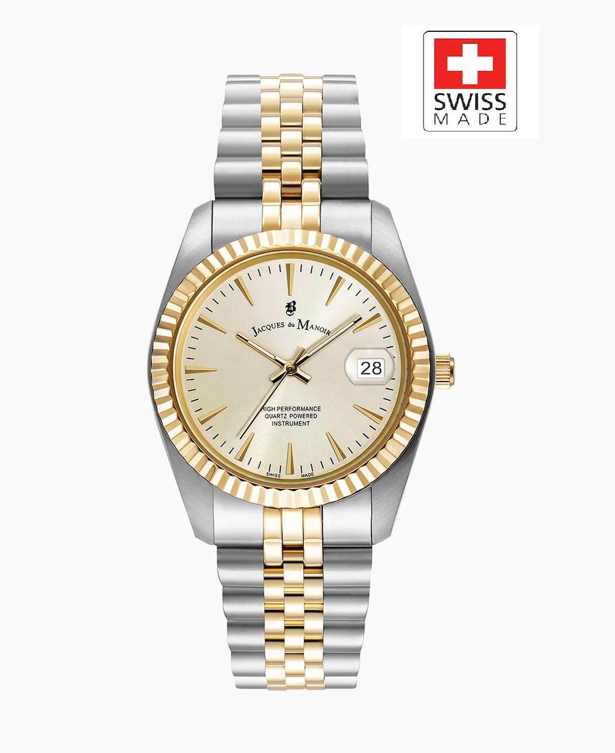 Jacques Du Manoir JWG02202 Takvimli 36 mm Altın-Gri Çelik Kordon Analog Kadın Kol Saati