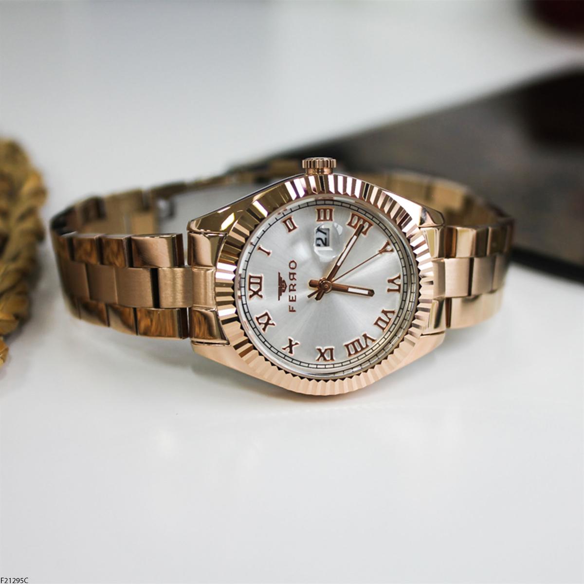 Ferro F21295C 36 mm Rose Gold Çelik Kordon Analog Kadın Kol Saati