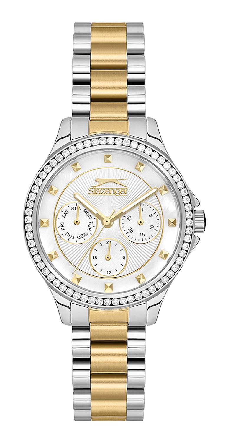 Slazenger SL.09.2241.4.02 Takvimli 35 mm Altın-Gri Çelik Kordon Analog Kadın Kol Saati