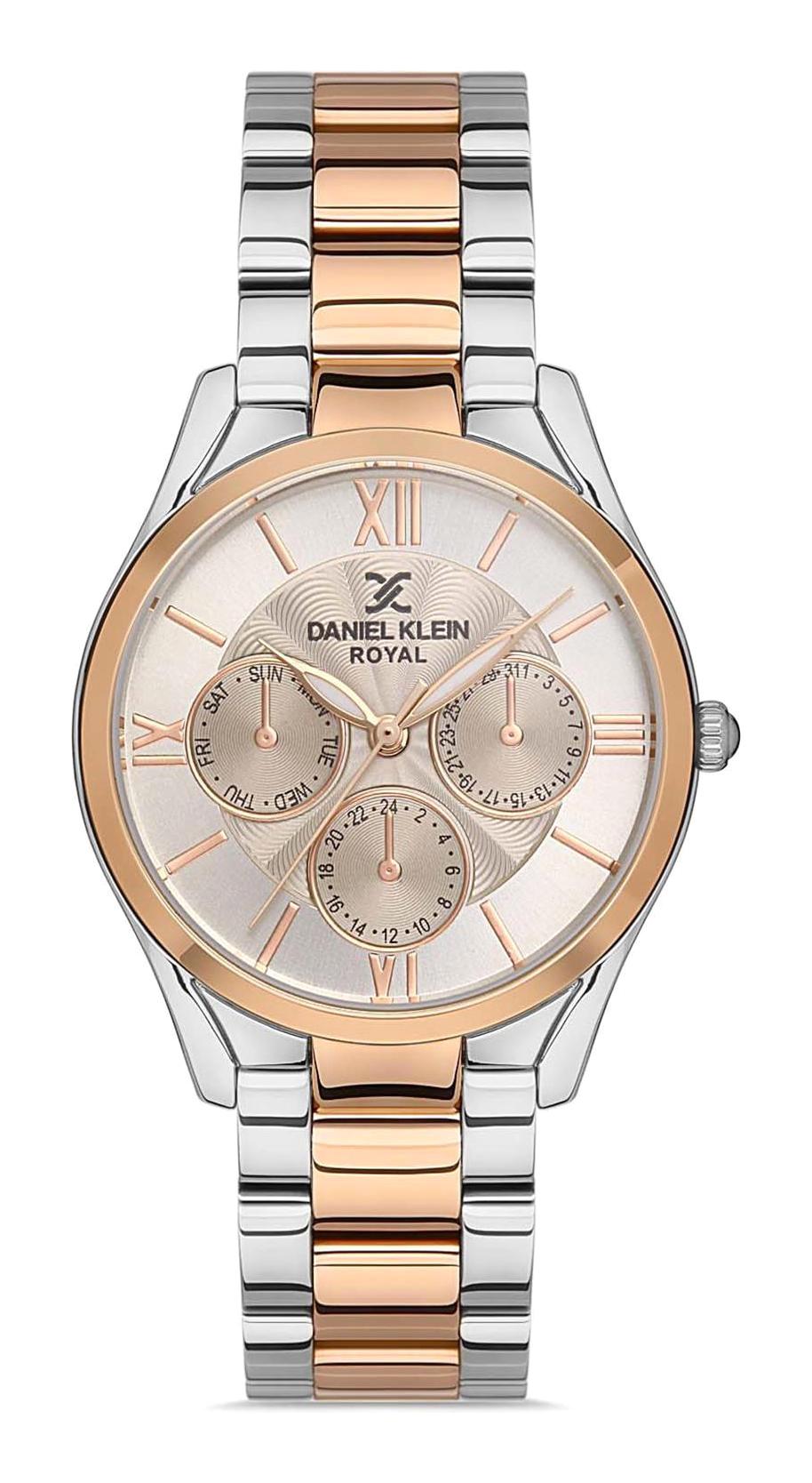 Daniel Klein DKE.1.10272.4 Takvimli 34 mm Gri-Rose Gold Metal Kordon Analog Kadın Kol Saati