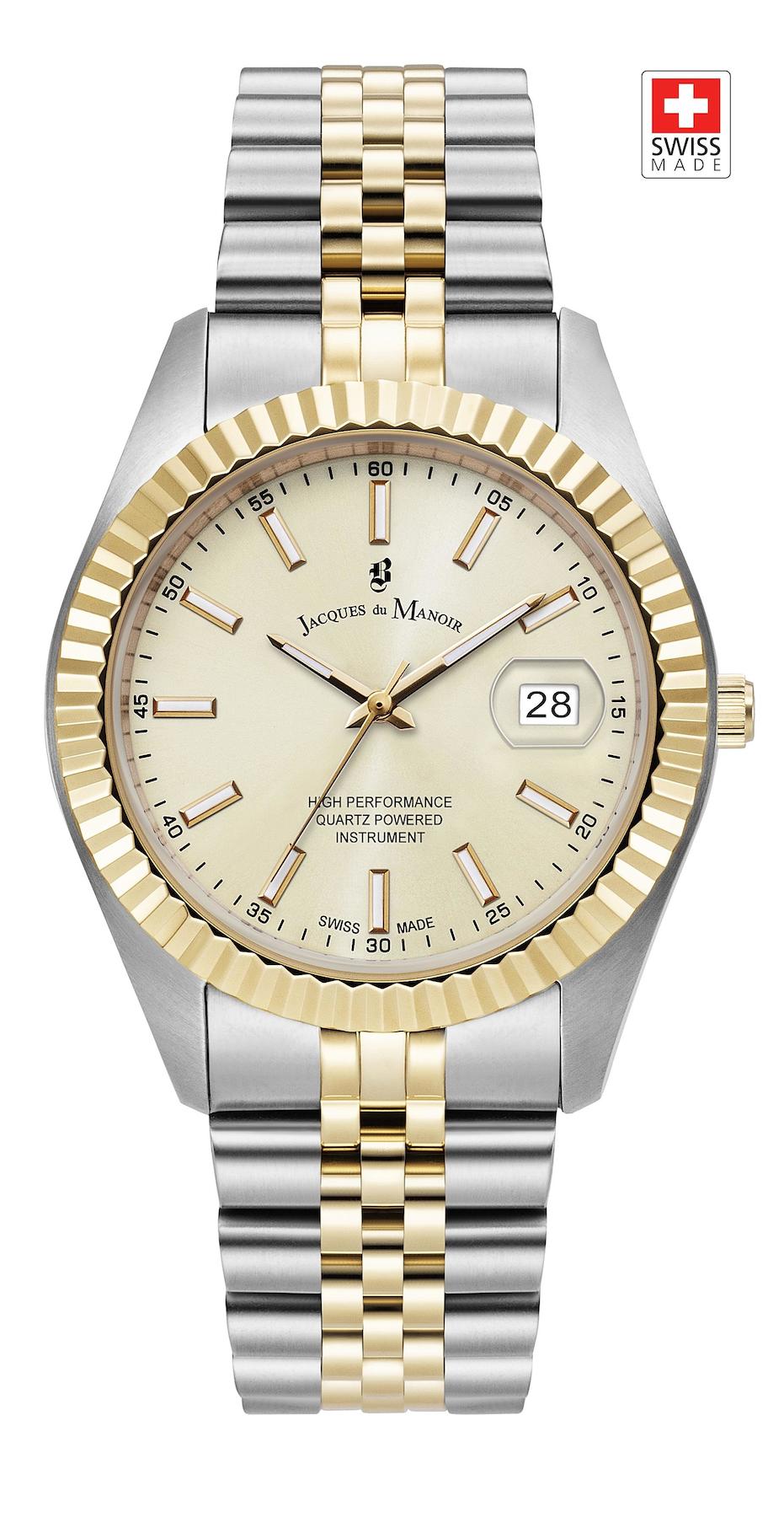 Jacques Du Manoir JWN01704 Takvimli 40 mm Altın-Gri Çelik Kordon Analog Kadın Kol Saati