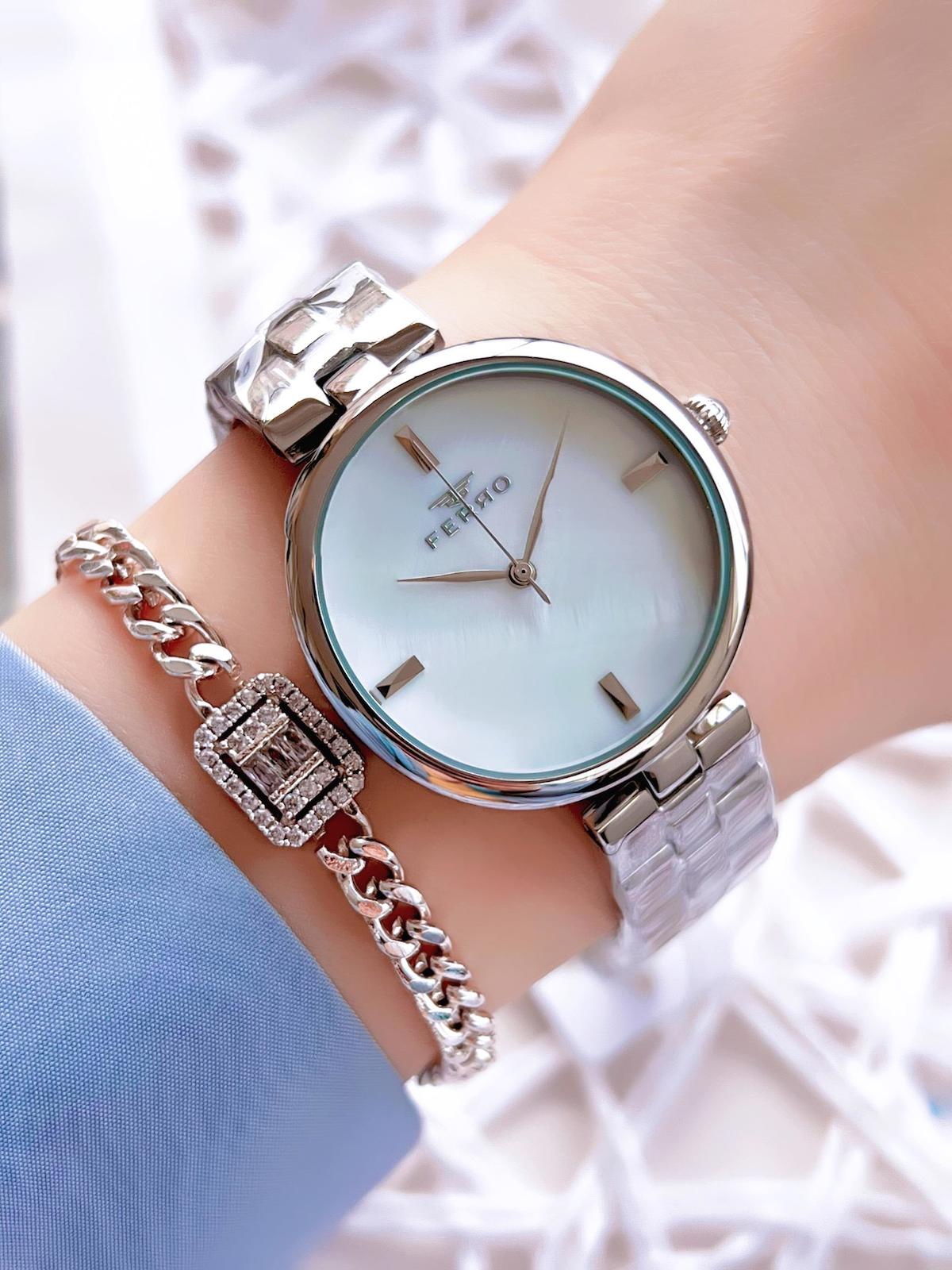 Ferro EFL2100A 36 mm Gri Çelik Kordon Analog Kadın Kol Saati