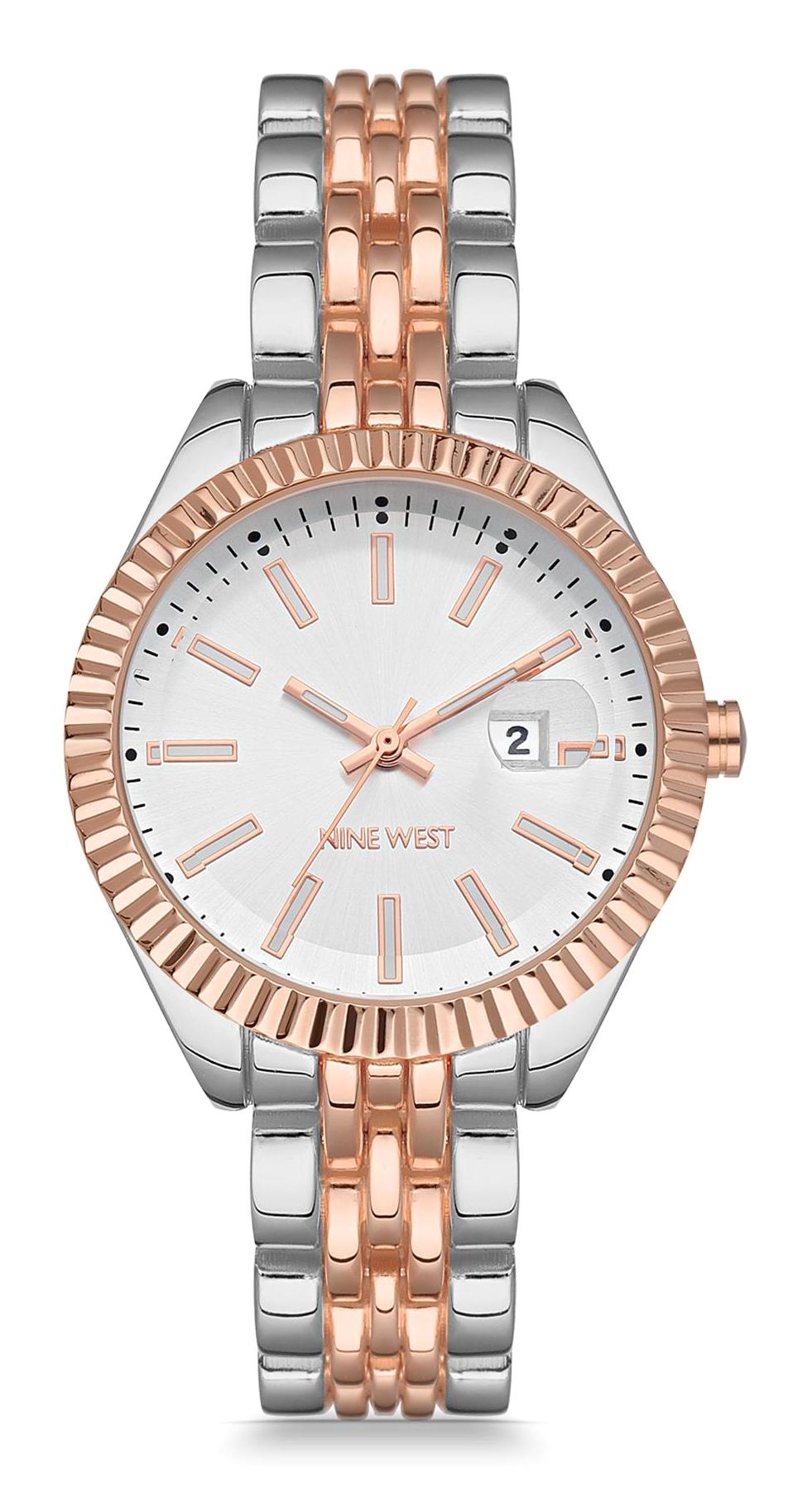 Nine West NW-2661SVRT Takvimli 36 mm Gri-Rose Gold Metal Kordon Analog Kadın Kol Saati