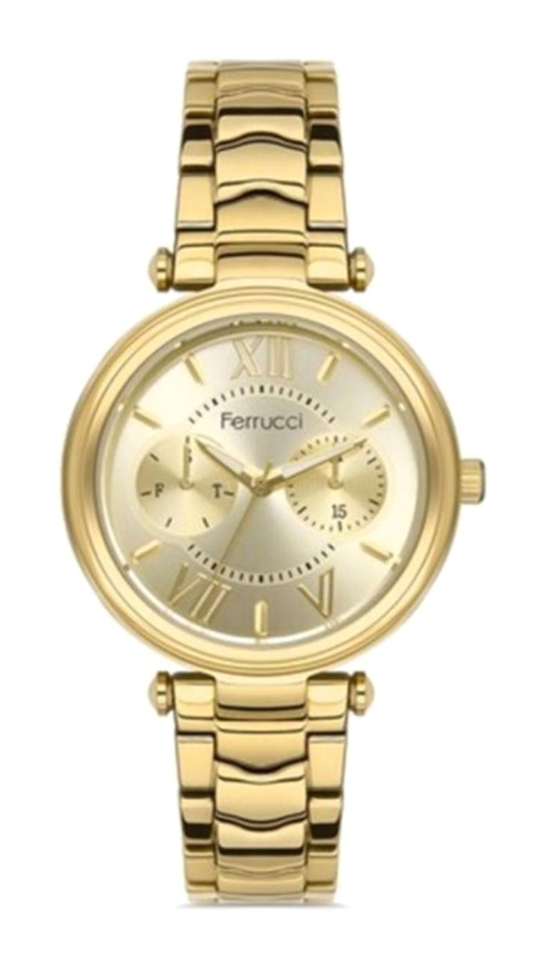 Ferrucci FC.12515M.04 Takvimli 36 mm Altın Çelik Kordon Analog Kadın Kol Saati