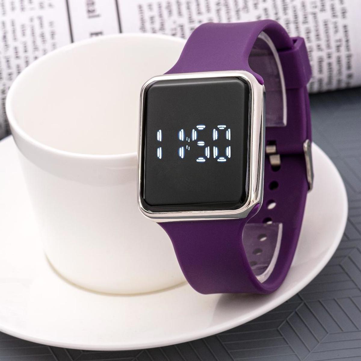 Saattino ST-304227 40 mm Mor Silikon Kordon Dijital Kadın Kol Saati