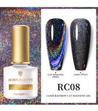 Born Pretty Pro Laser Rainbow Cat Magnetic RC08 Gri Işıltılı Kalıcı Simli Jel Oje