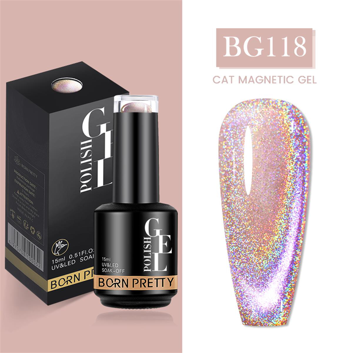 Born Pretty Kedi Gözü BG118 Çok Renkli Hologram Kalıcı Simli Oje