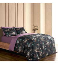 Marie Claire Eden Pamuk Saten 160x220 cm Çarşaflı Çiçekli Tek Kişilik Nevresim Takımı Siyah