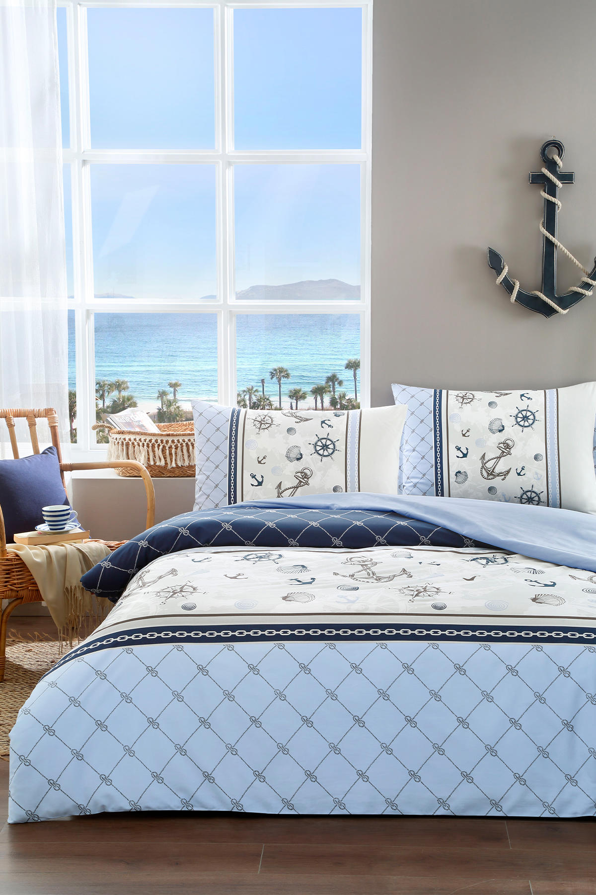 Floretta Oceanic Pamuk 160x220 cm Çarşaflı Dümen Tek Kişilik Nevresim Takımı Mavi
