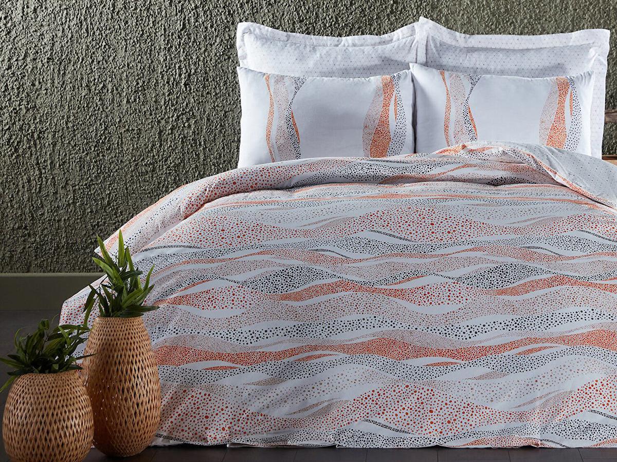 Doqu Home Lidya Polycotton 160x220 cm Çarşaflı Dalga Tek Kişilik Nevresim Takımı Turuncu
