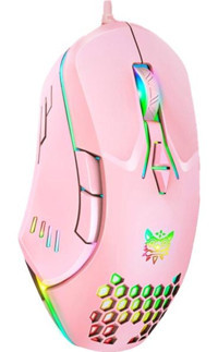 Jingyi RGB Makrolu Kablolu Pembe Optik Gaming Mouse