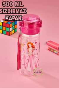 Calke Princess Pipetli Pembe Plastik Okul Çocuk Suluk 500 ml