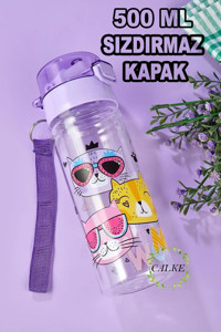 Calke Cat Pipetli Çok Renkli Plastik Okul Çocuk Suluk 500 ml