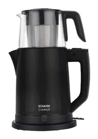 Schafer Çay Keyfi Cam Demlikli 1800 W Plastik Gövdeli Siyah Vintage Çay Makinesi