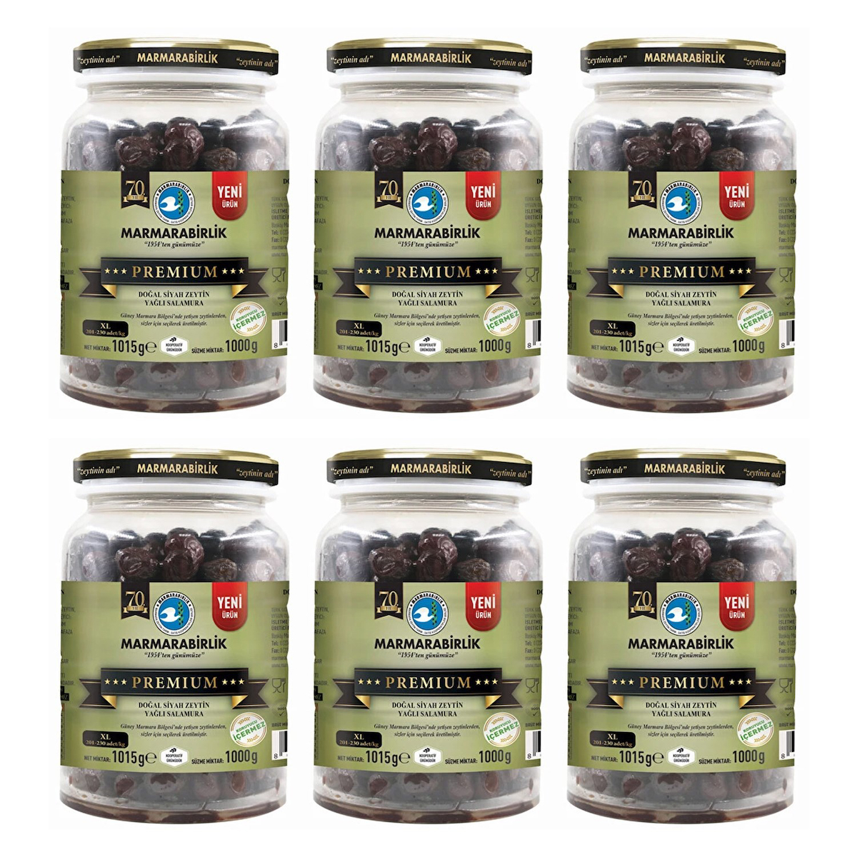 Marmarabirlik Premium Xl Salamura Siyah Zeytin Kavanoz 6x1 kg
