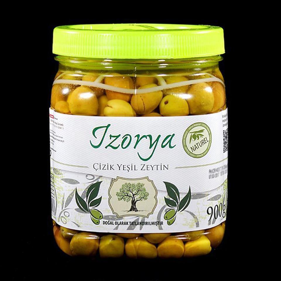 İzorya Çizik Yeşil Zeytin Kavanoz 900 gr
