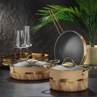 Brioni Selection Cam Kapaklı Granit 24 cm Derin Tencere Krem