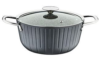 Oms Collection Colonna 3318 Cam Kapaklı Granit 28 cm Derin Tencere Antrasit