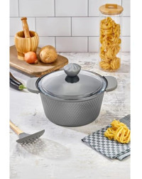 Cooker Kristal Serisi Cam Kapaklı Döküm-Granit 24 cm Derin Tencere Gri
