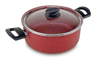 Mehtap Fushia Rose Cam Kapaklı Granit 24 cm Derin Tencere