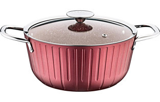 Oms Collection Colonna 3318 Cam Kapaklı Granit 28 cm Derin Tencere Kırmızı
