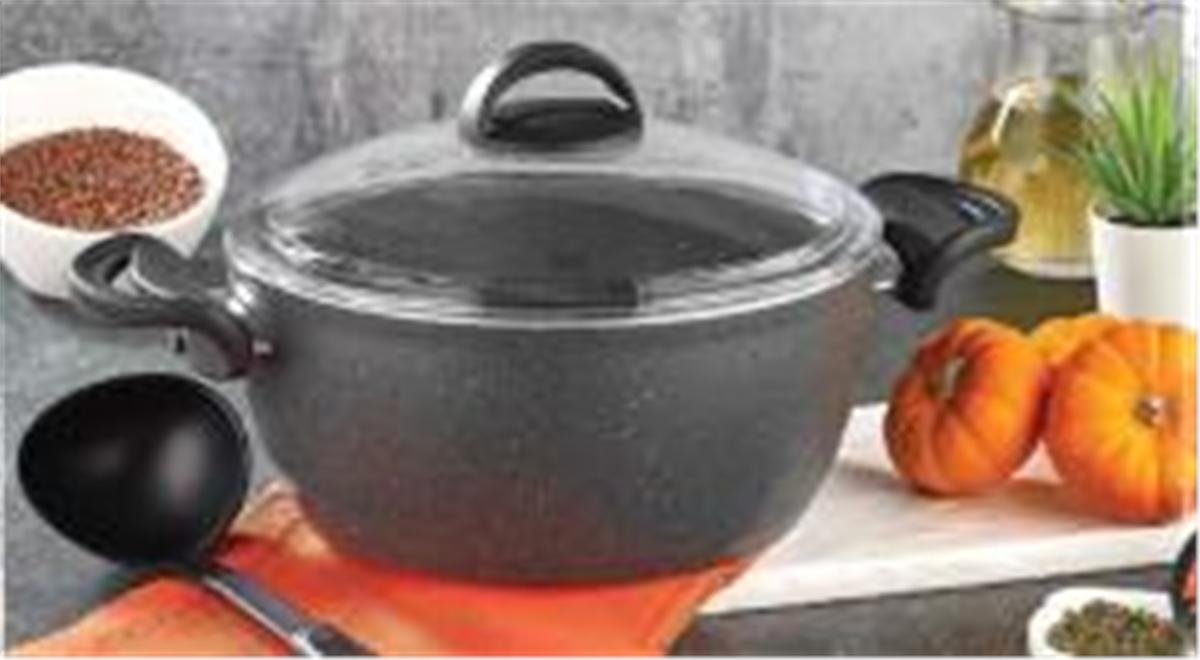 Eda Cookware Zetra Cam Kapaklı Granit 26 cm Derin Tencere