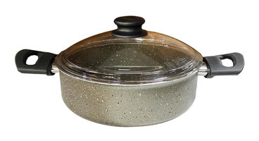 Mehtap Cam Kapaklı Granit 24 cm Derin Tencere