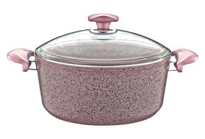 Oms Collection Bio 3110 Cam Kapaklı Granit 24 cm Derin Tencere