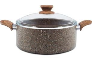 Nice Home Art Stonelife Cam Kapaklı Granit 26 cm Derin Tencere Kahverengi