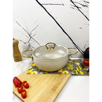 Evita Eco Gold Cam Kapaklı Granit 20 cm Derin Tencere Krem