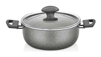 Papilla Fred Cam Kapaklı Granit 24 cm Derin Tencere Gri