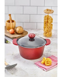 Cooker Kristal Serisi Cam Kapaklı Döküm-Granit 24 cm Derin Tencere Kırmızı