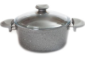 Oms Collection Cam Kapaklı Granit 20 cm Derin Tencere Gri