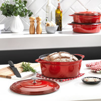 Schafer Guss Chef Döküm 24 cm Derin Tencere Kırmızı
