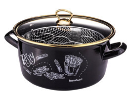 Bambum Darky Tasty Cam Kapaklı Granit 22 cm Derin Tencere