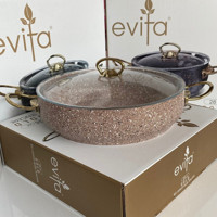 Evita No:28 Cam Kapaklı Granit 28 cm Basık Tencere