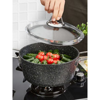 Falez Black Line Cam Kapaklı Granit 32 cm Derin Tencere