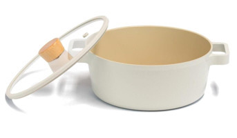 Neoflam Fika İndüksiyon Cam Kapaklı Döküm 24 cm Derin Tencere Beyaz