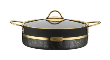 Brioni Selection Cam Kapaklı Granit 30 cm Basık Tencere Siyah