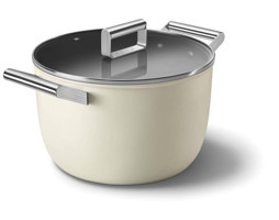 Smeg Cookware 50's Style Cam Kapaklı Granit 26 cm Derin Tencere Krem