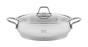 Hisar Optima Bergama Cam Kapaklı Çelik 24 cm Basık Tencere
