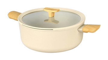 Berghoff Leo Balance Cam Kapaklı Alüminyum 28 cm Derin Tencere Krem