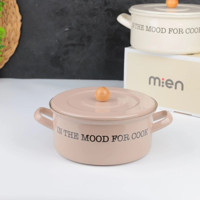 Mien Emaye 20 cm Basık Tencere Krem