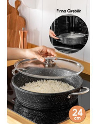 Fithome Cam Kapaklı Döküm-Granit 24 cm Karnıyarık Tencere