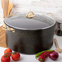 Evren Gold Stone Cam Kapaklı Granit 36 cm Derin Tencere