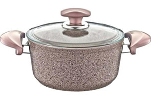Oms Collection 3110 Cam Kapaklı Granit 26 cm Derin Tencere Kahverengi