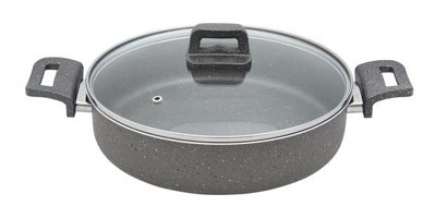 Mehtap Cam Kapaklı Granit 24 cm Basık Tencere